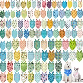 100 Pcs Dog Bandanas - Hawaiian Summer 3 Sizes Washable Adjustable Bandanas for Beach - Small, Medium, Large Pets