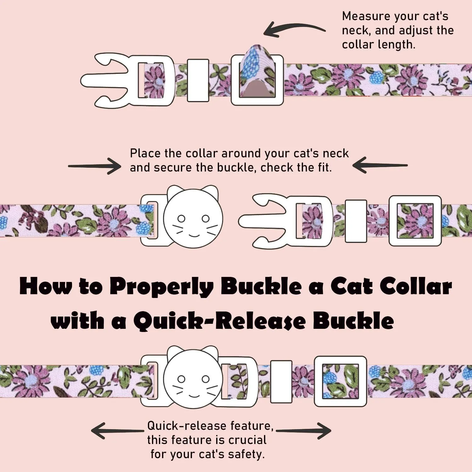 2 Pack Cotton Breakaway Cat Collars Set with Bell and Flower Pendant, Cute Girl Cat Collars for Kittens, Floral Patterned Female Cat Collar, Adjustable 7.5-11 Inch, Includes A Bonus Mouse Toy Gift