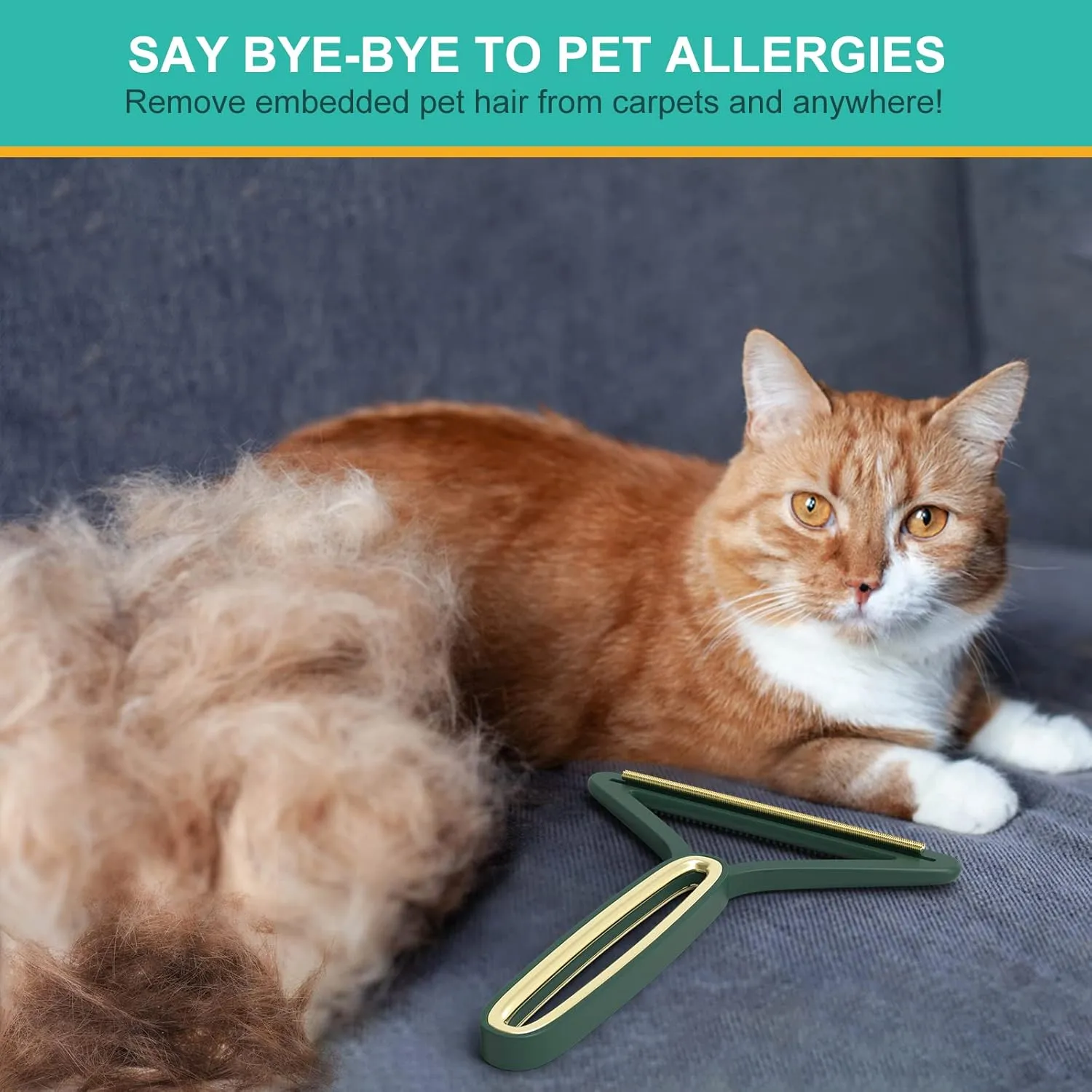 2 Pack Pet Hair Remover, Reusable Dog Hair Remover&Cat Hair Remover, Portable Lint Remover to Remove Pet Short and Long Hairs for Carpet, Car Mat, Couch, Pet Bed, Furniture, Rug-Green