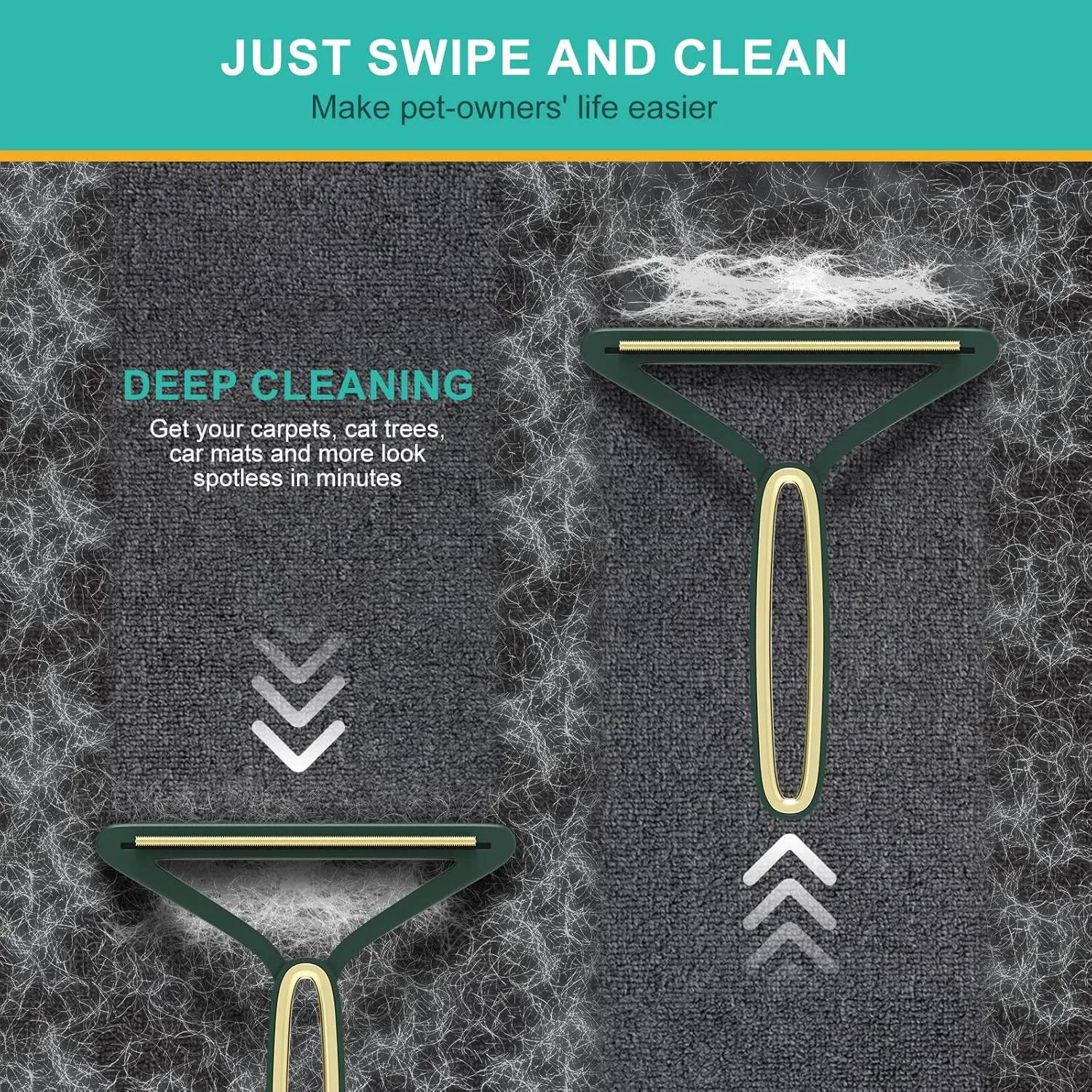 2 Pack Pet Hair Remover, Reusable Dog Hair Remover&Cat Hair Remover, Portable Lint Remover to Remove Pet Short and Long Hairs for Carpet, Car Mat, Couch, Pet Bed, Furniture, Rug-Green