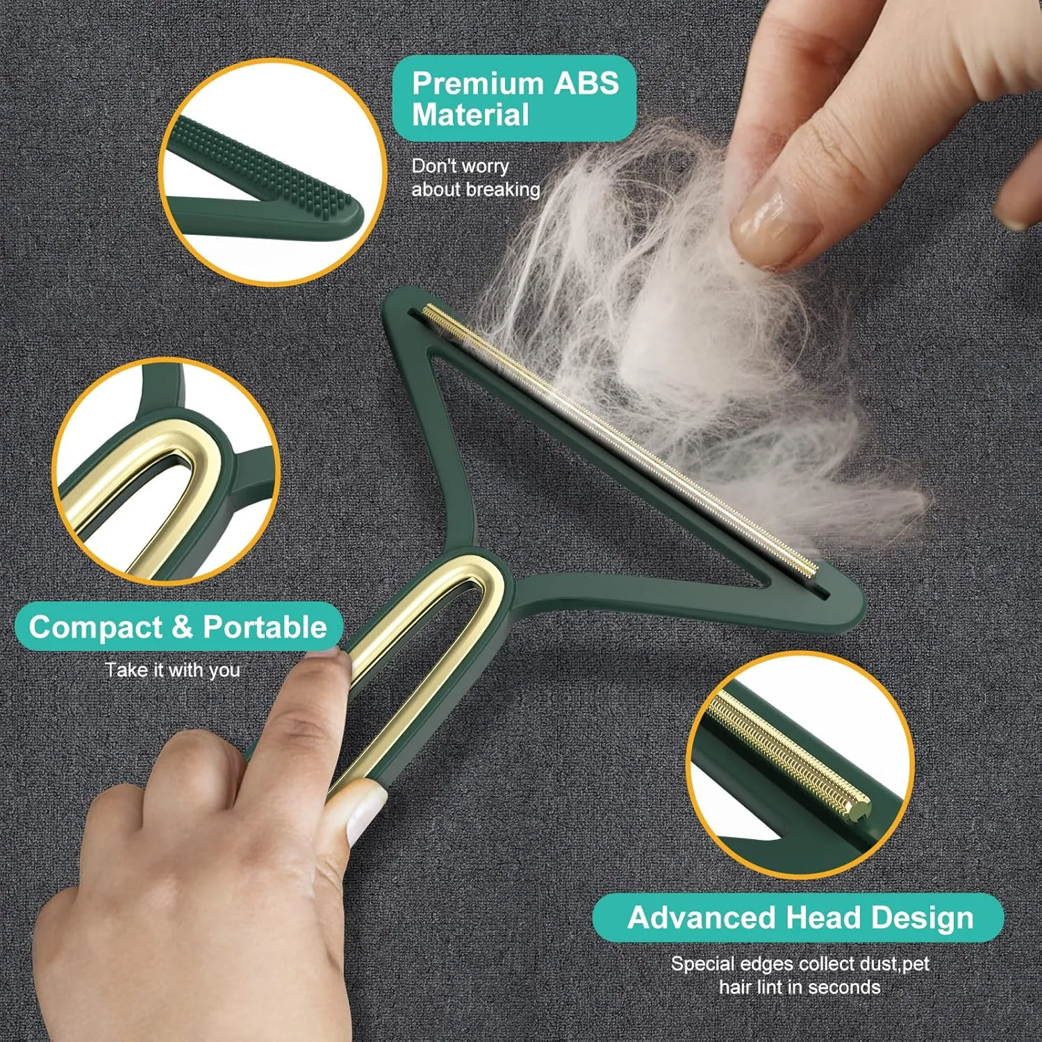 2 Pack Pet Hair Remover, Reusable Dog Hair Remover&Cat Hair Remover, Portable Lint Remover to Remove Pet Short and Long Hairs for Carpet, Car Mat, Couch, Pet Bed, Furniture, Rug-Green