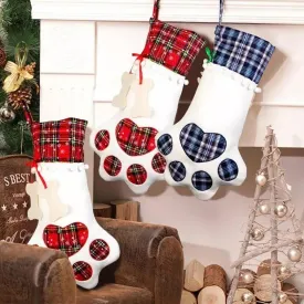 2-Pack: Plaid Christmas Pet Dog Cat Paw Hanging Stocking Socks