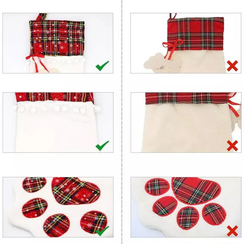 2-Pack: Plaid Christmas Pet Dog Cat Paw Hanging Stocking Socks