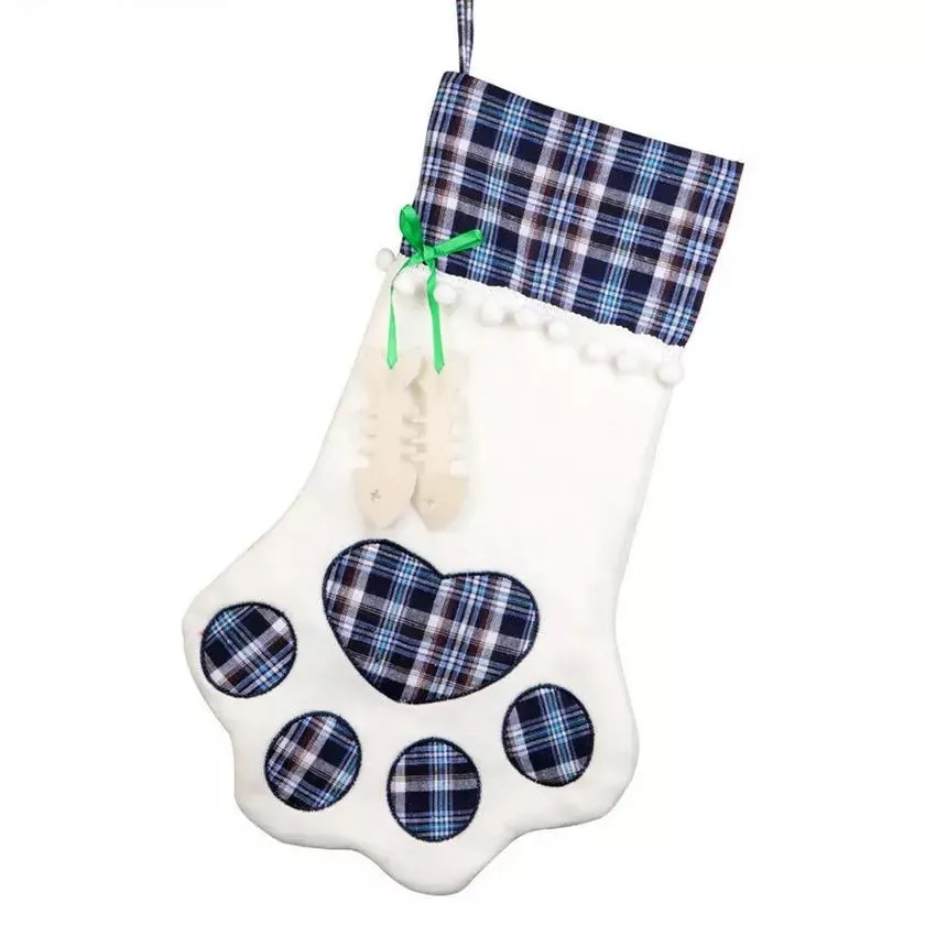 2-Pack: Plaid Christmas Pet Dog Cat Paw Hanging Stocking Socks