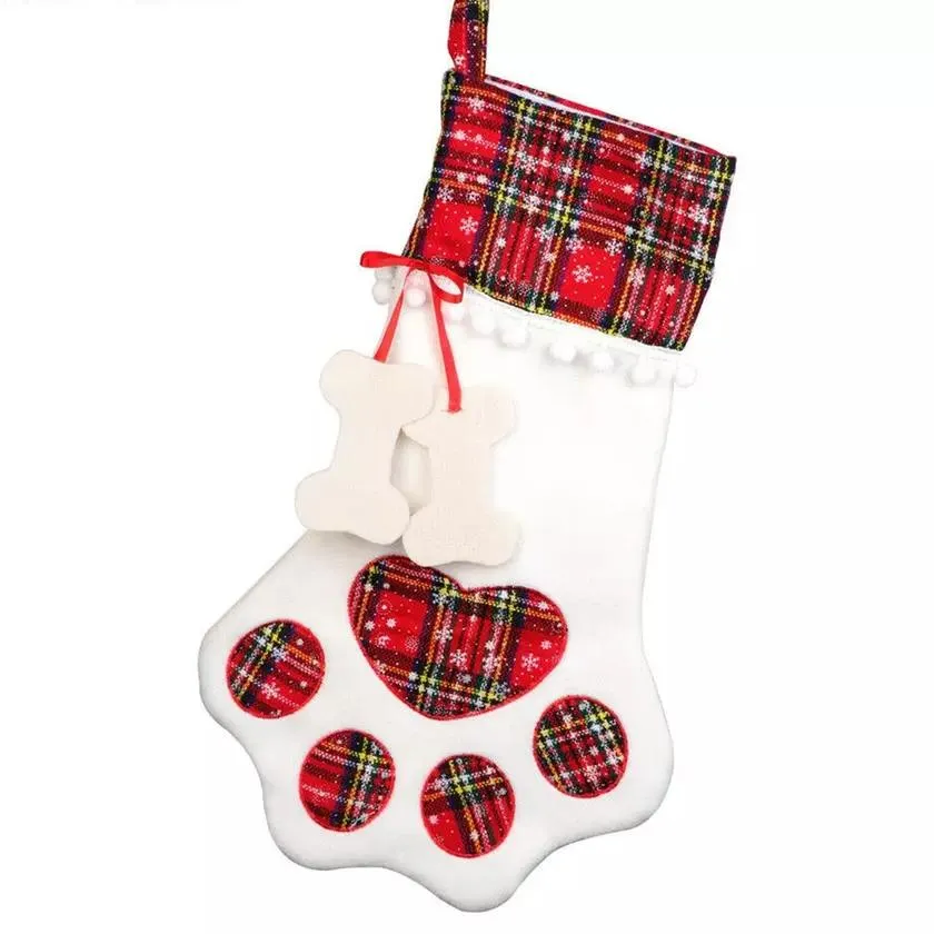 2-Pack: Plaid Christmas Pet Dog Cat Paw Hanging Stocking Socks
