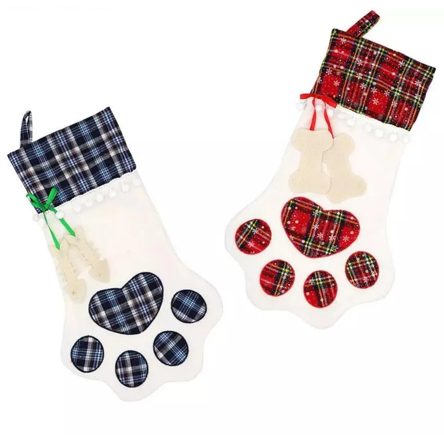 2-Pack: Plaid Christmas Pet Dog Cat Paw Hanging Stocking Socks