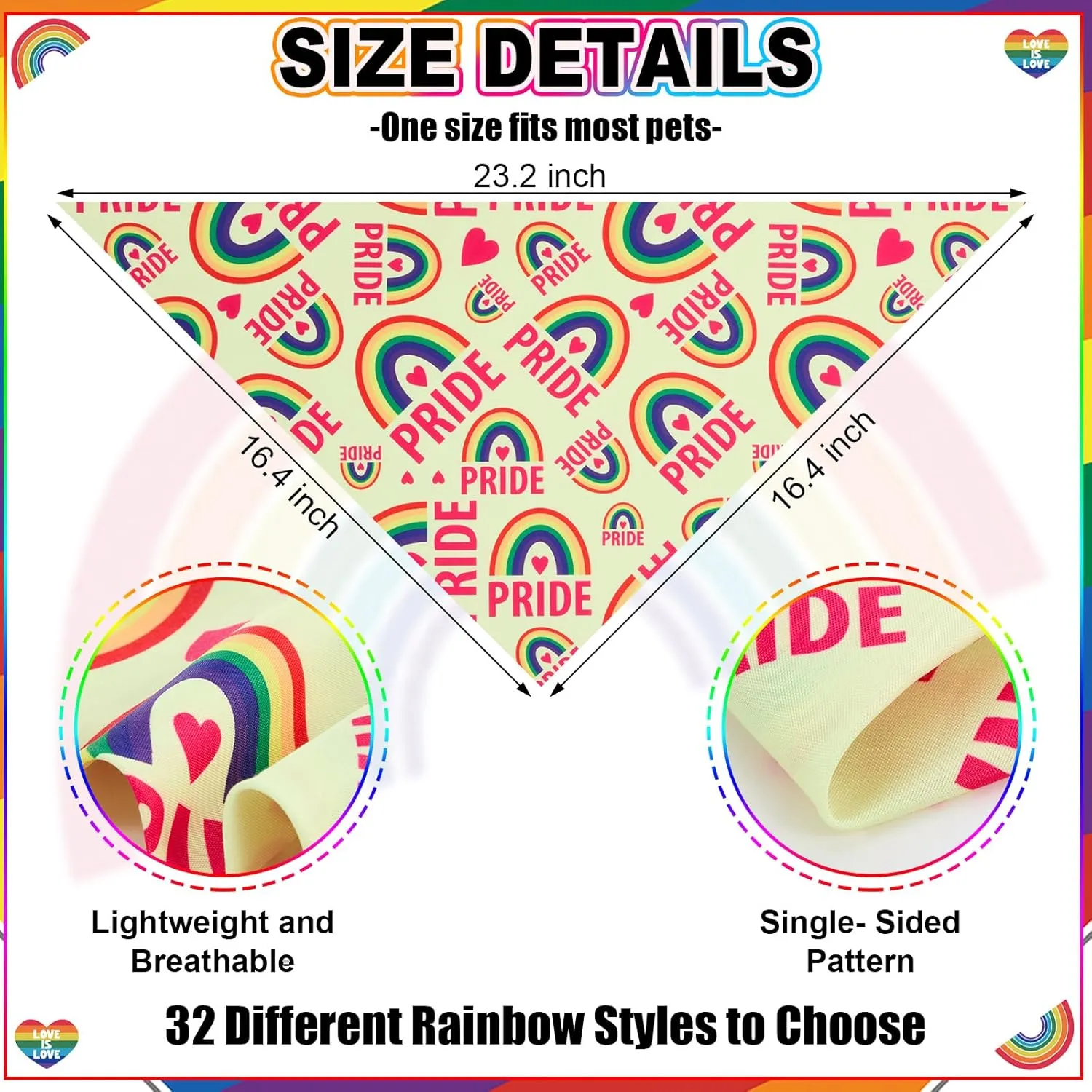32 Pcs Pride Dog Bandanas Rainbow Bulk LGBT Colorful Triangle Scarf Pet Bandanas Bibs Handkerchief Scarf Accessories for Small Medium Large Dogs Adjustable Puppy Breed Bib Handkerchief