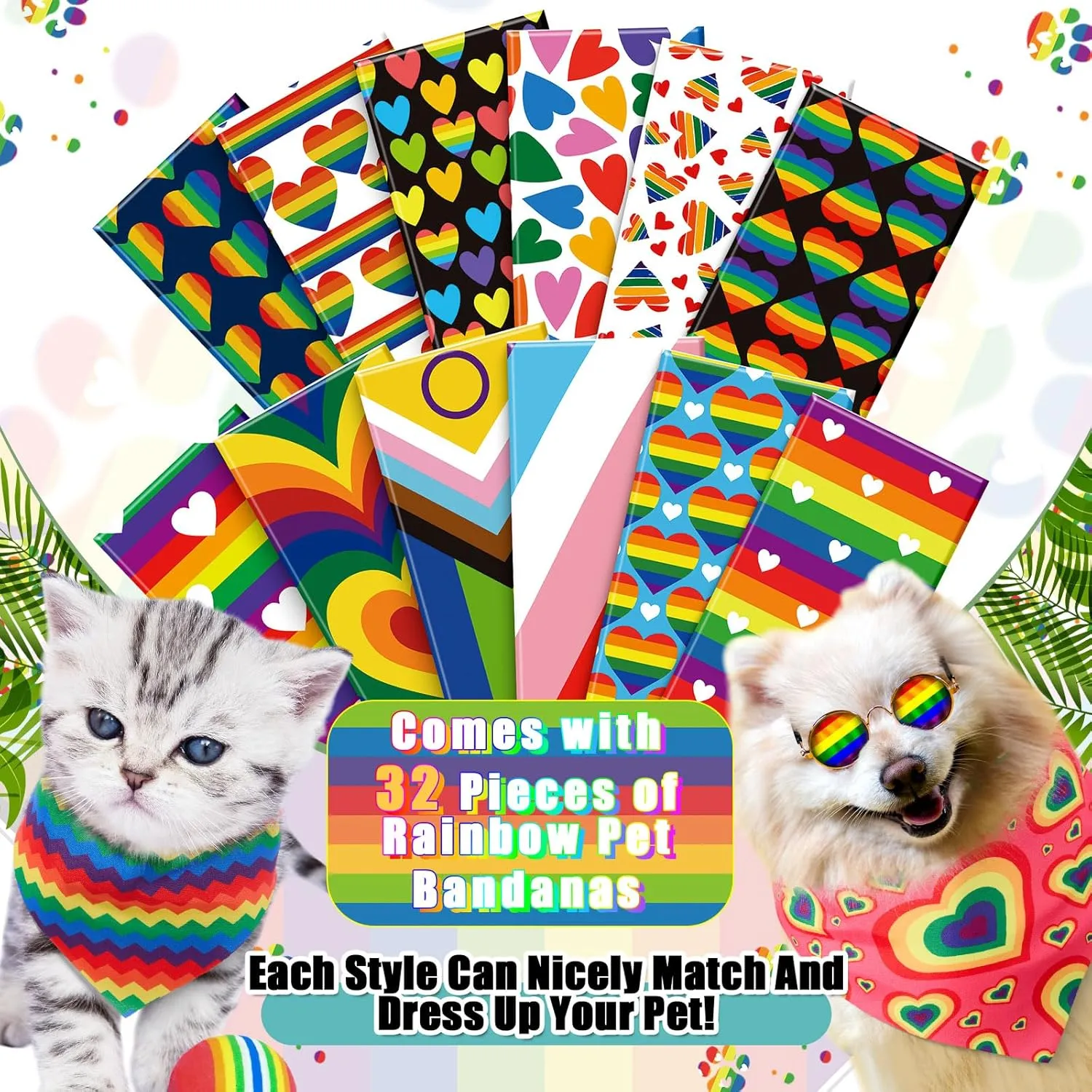 32 Pcs Pride Dog Bandanas Rainbow Bulk LGBT Colorful Triangle Scarf Pet Bandanas Bibs Handkerchief Scarf Accessories for Small Medium Large Dogs Adjustable Puppy Breed Bib Handkerchief