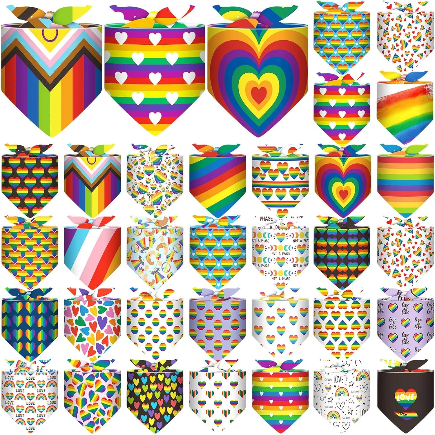 32 Pcs Pride Dog Bandanas Rainbow Bulk LGBT Colorful Triangle Scarf Pet Bandanas Bibs Handkerchief Scarf Accessories for Small Medium Large Dogs Adjustable Puppy Breed Bib Handkerchief
