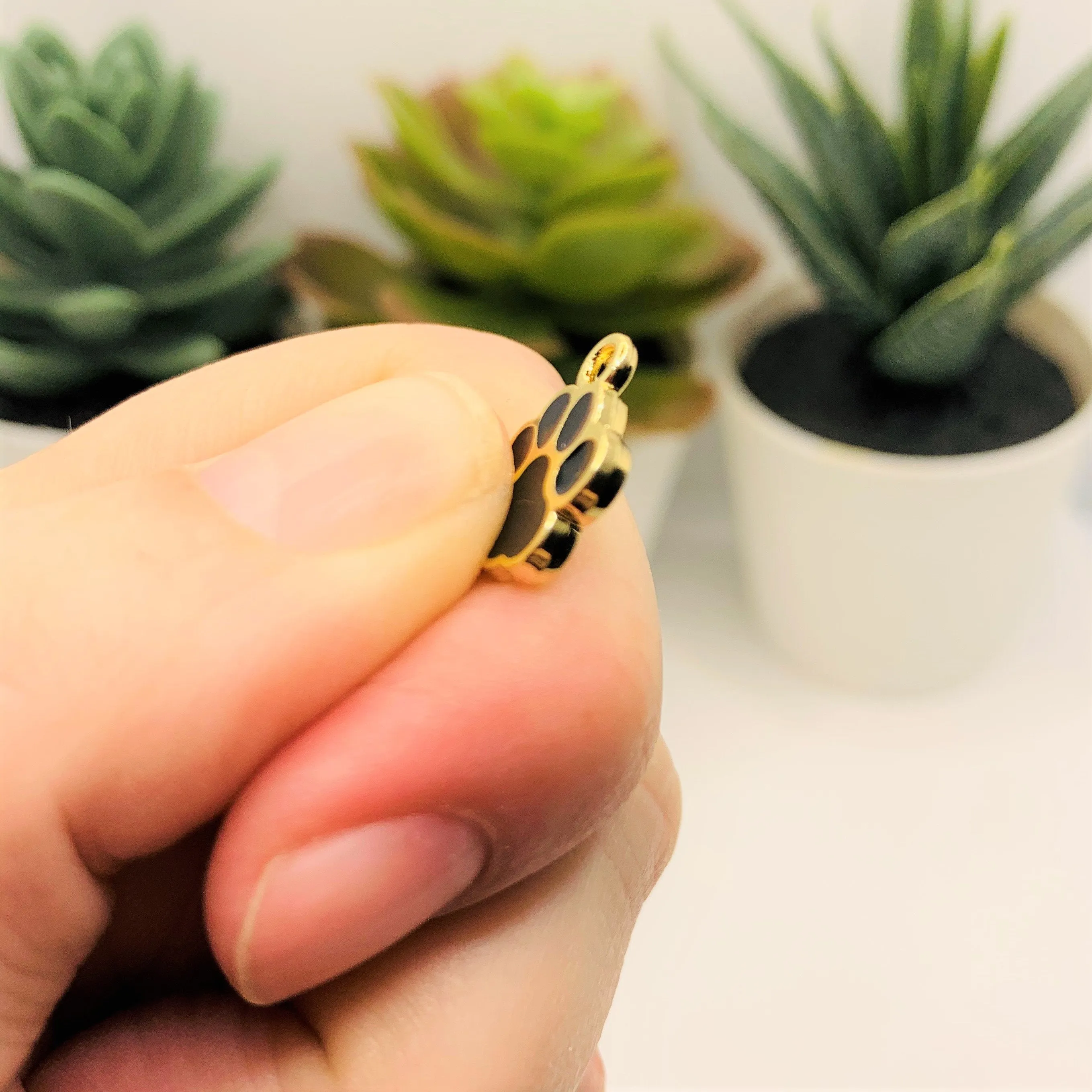 4, 20 or 50 Pieces: Black Enamel and Gold Dog / Cat Paw Print Charms