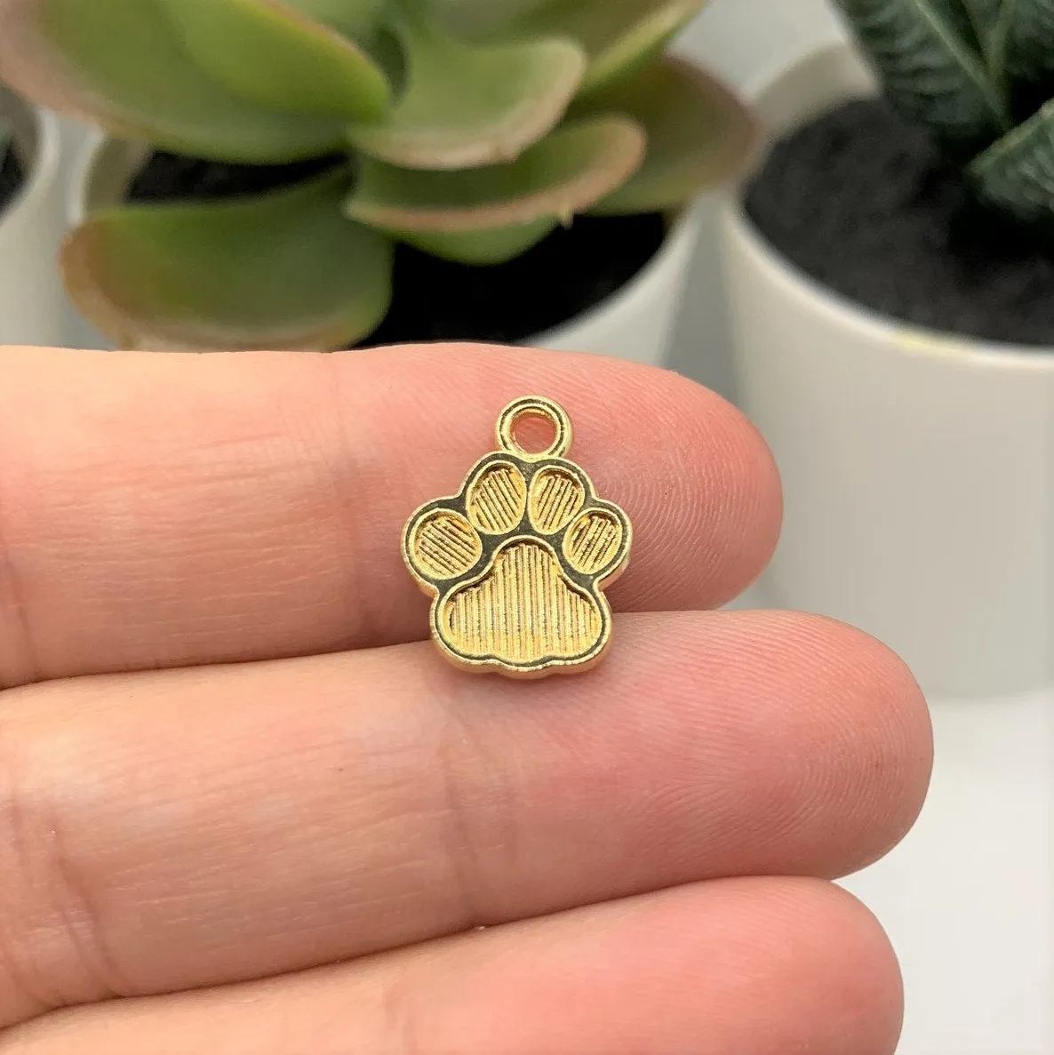 4, 20 or 50 Pieces: Black Enamel and Gold Dog / Cat Paw Print Charms
