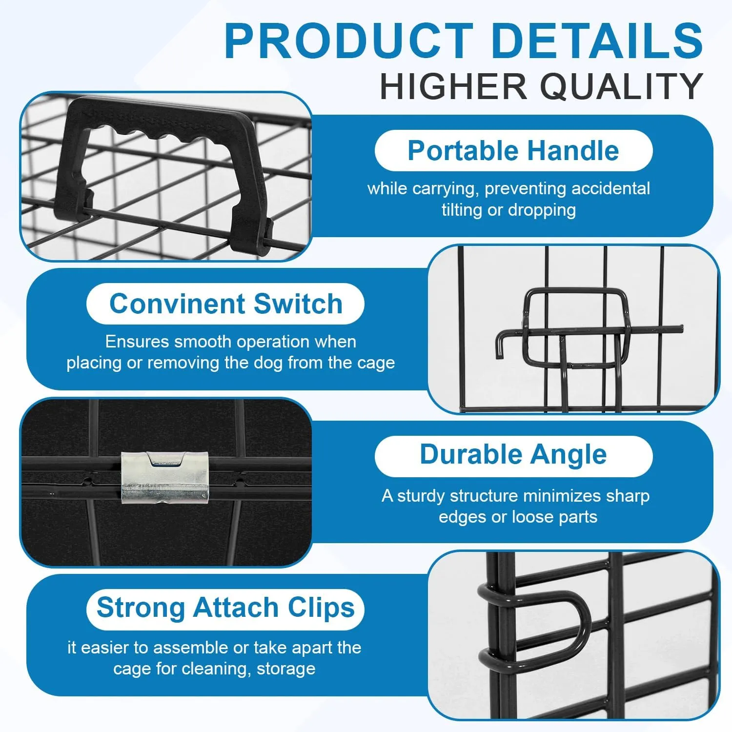 42 Inch Large Dog Crate Dog Kennel Pet Cage Metal Wire Crates Pet Cages Double-Door Folding Kennels with Handle Leak-Proof Pan Tray,Black