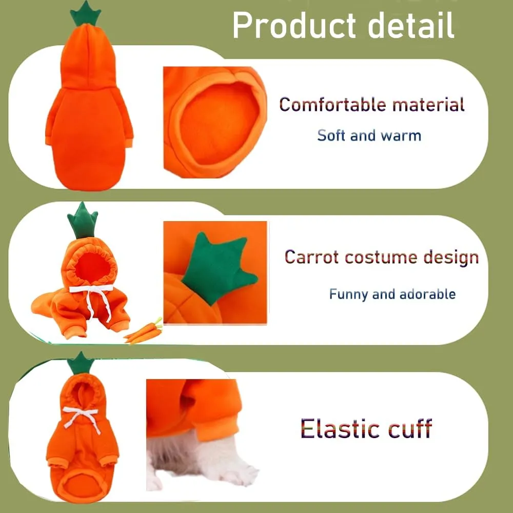 ANIAC Funny Pet Clothes for Small Dog Cat Carrot Hoodies Warm Sweatshirt Coat With Fruit Hood Fall Puppy Cat Sweater Halloween Easter Carrot Costume (Orange, XX-Large)