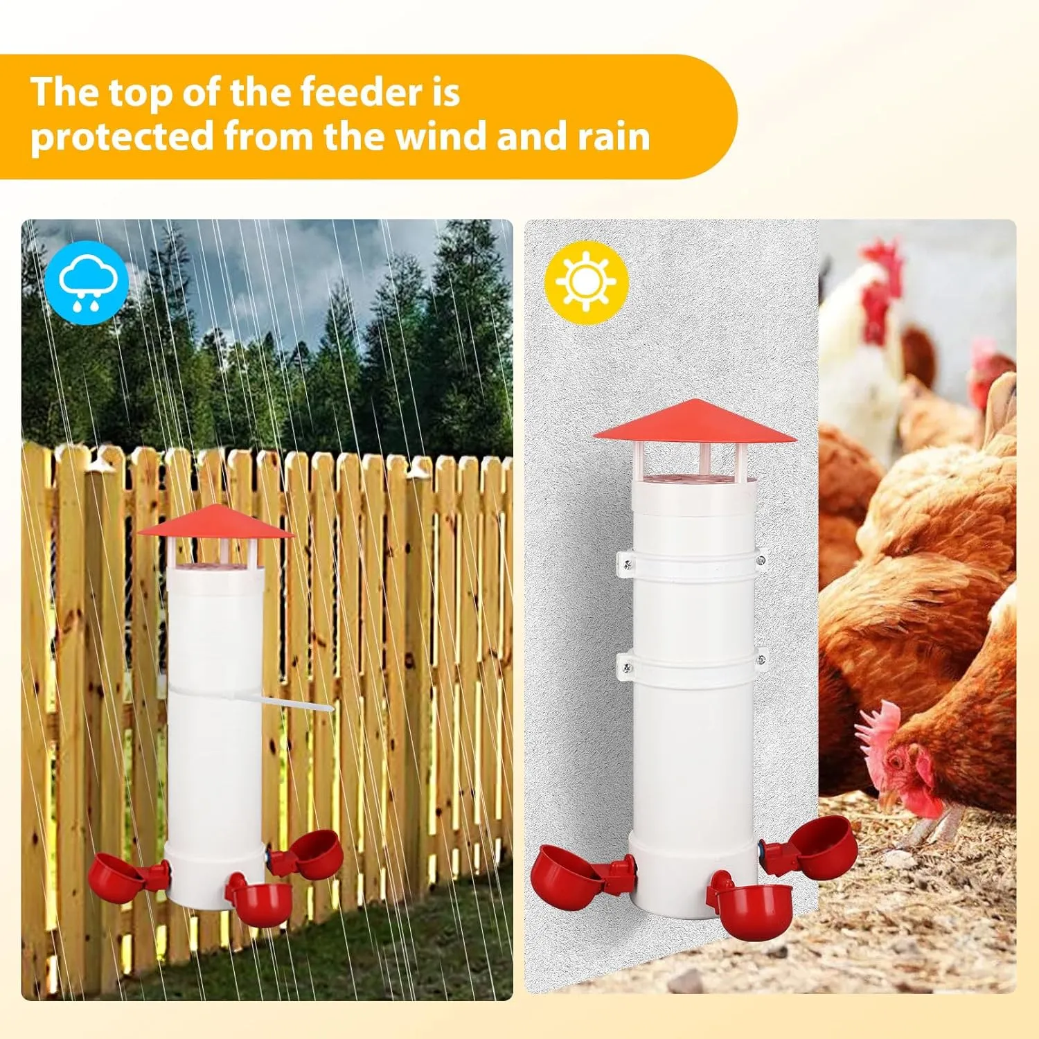 Automatic Chicken Waterer, 2 Gallon, Twin, 3 Gravity-Feed Drinking Cups, Indoor/Outdoor Coop, Poultry Water Dispenser (3 Drinking Cups - 1 PCS, 0.9 Gallon)