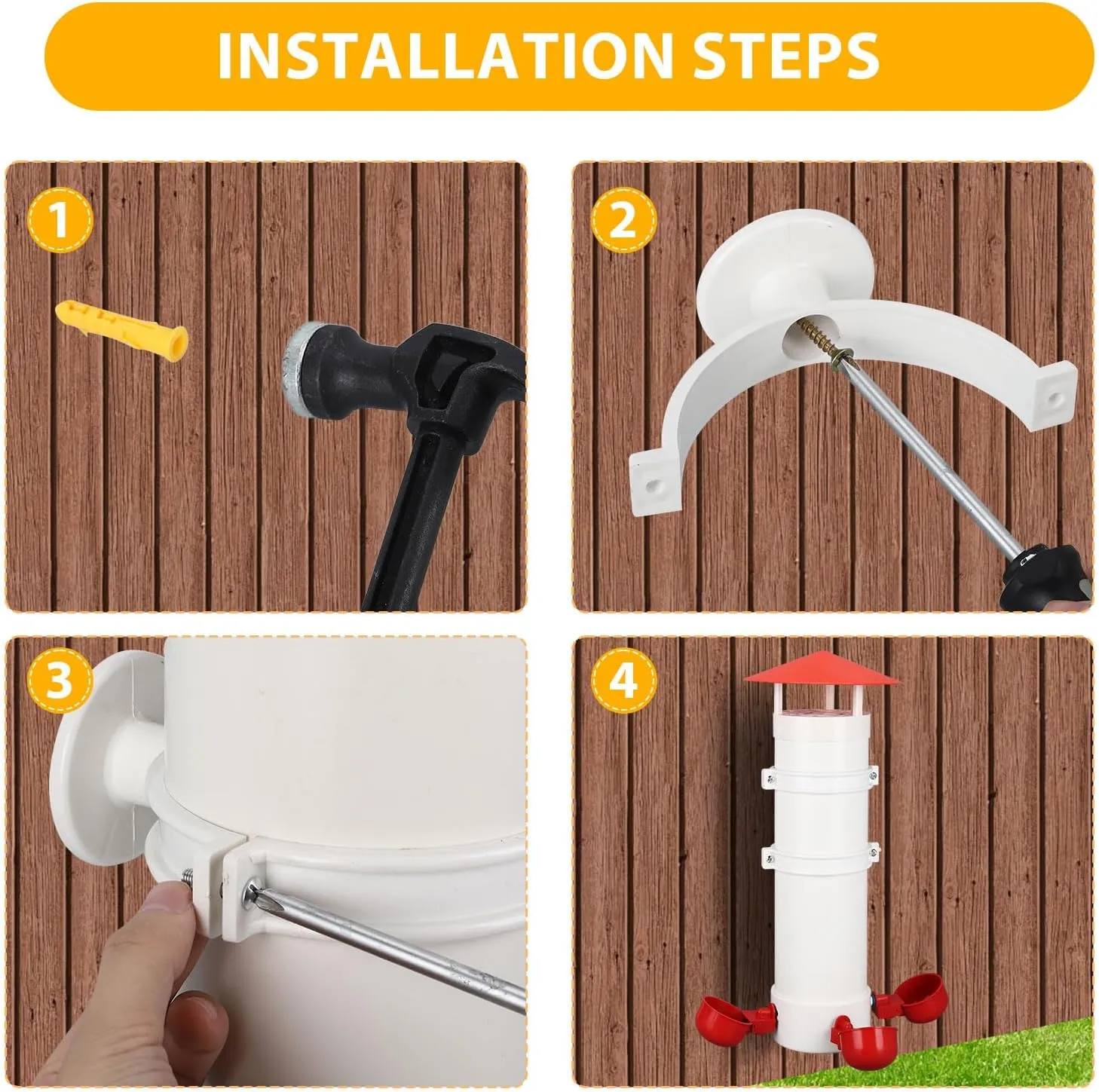 Automatic Chicken Waterer, 2 Gallon, Twin, 3 Gravity-Feed Drinking Cups, Indoor/Outdoor Coop, Poultry Water Dispenser (3 Drinking Cups - 1 PCS, 0.9 Gallon)