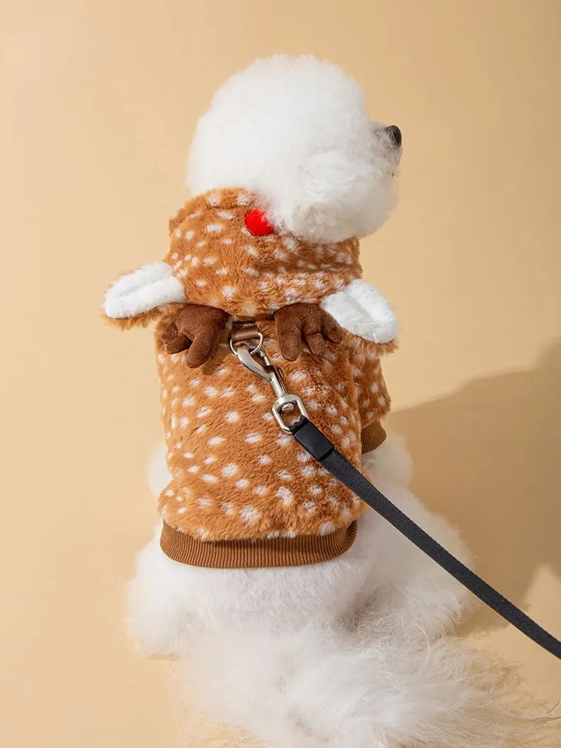 AZA Reindeer Dog Costume Fluffy Christmas Clothes Moose Coat Winter Pet Hoodies Puppy Girl Cute Coat Outfits for Small Dogs Costumes (XXLSuitable16.5lb-22lb,Moose Brown)