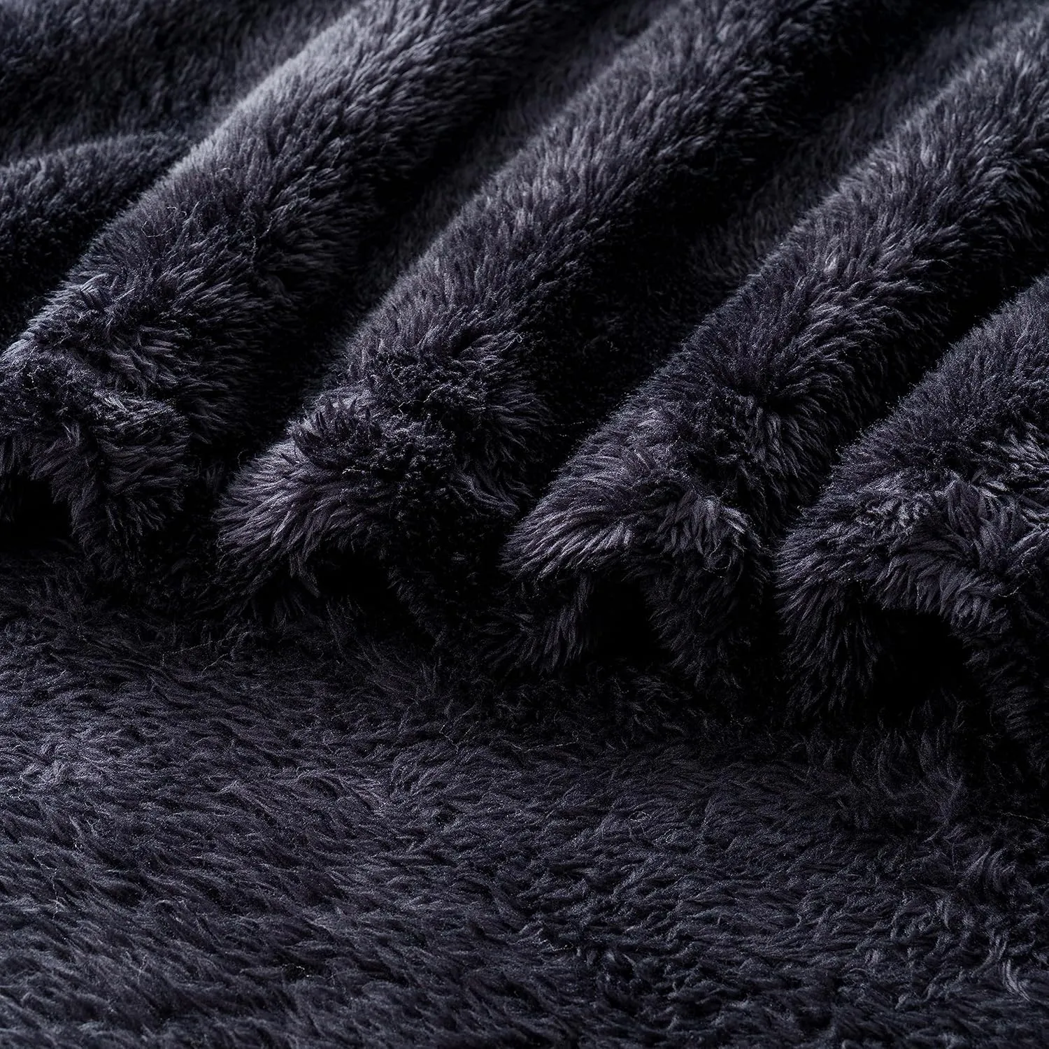 Berkshire Blanket Classic Extra-Fluffy Plush Throw Blanket, Soft Fuzzy Fluffy Long Hair Throw Blanket for Couch Sofa Bed, Black, 50x60 Inches