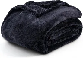Berkshire Blanket Classic Extra-Fluffy Plush Throw Blanket, Soft Fuzzy Fluffy Long Hair Throw Blanket for Couch Sofa Bed, Black, 50x60 Inches