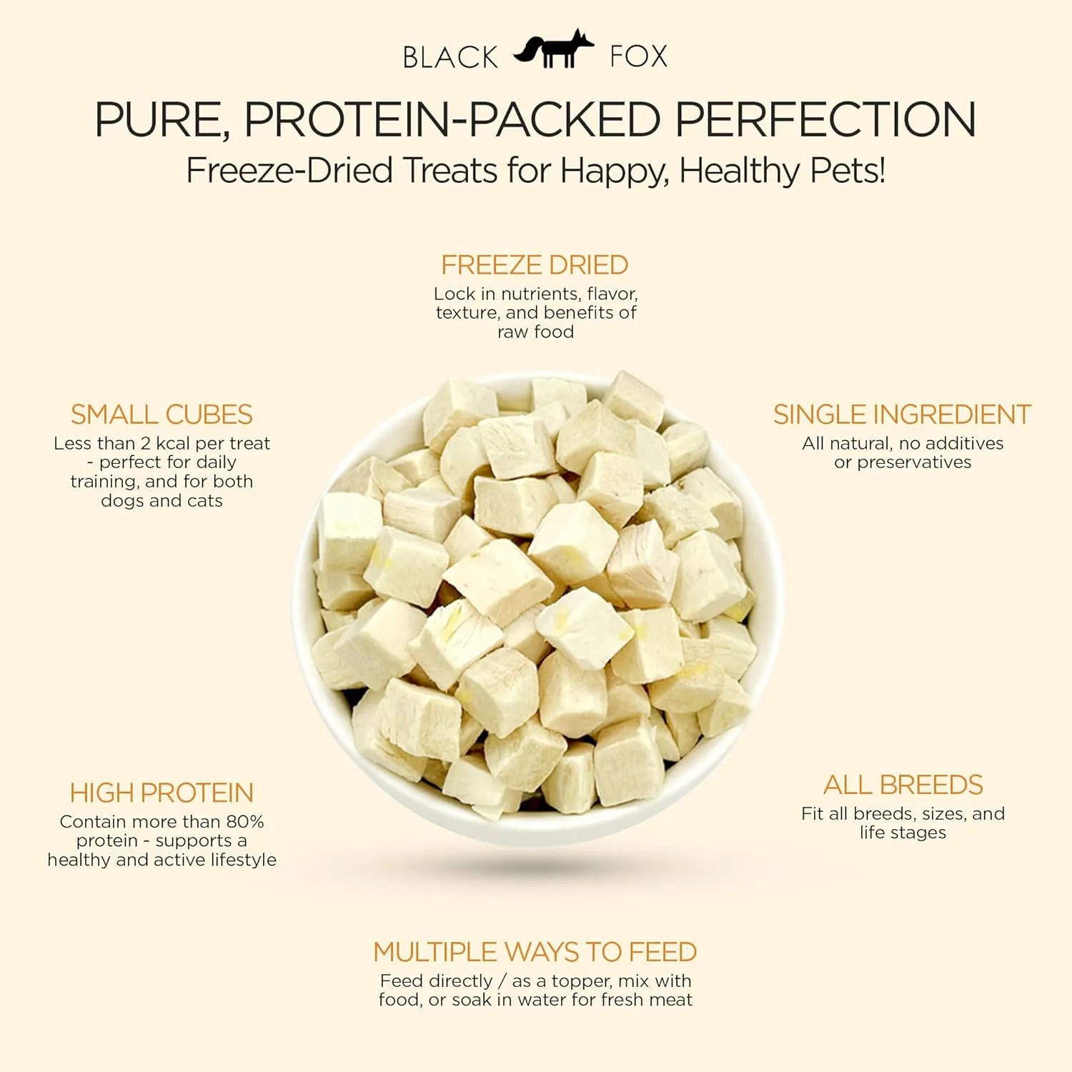 BLACK FOX Freeze-Dried Chicken Breast Training Treats for Dogs and Cats | 330 Treats, 4oz Single Ingredient, Raw, Healthy, All Natural, Human Grade, Recyclable Packaging