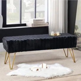 Black Soft Rectangle Faux Fur Long Ottoman Entryway Bench Furry Footrest Stool 46"x16"x17" Sturdy Accent Bench for Bedroom at The End of Bed Fuzzy Coffee Table Living Room Closet Golden Leg Black Soft Rectangle Faux Fur Long Ottoman Entryway Bench Furry Footrest Stool 46"x16"x17" Sturdy Accent Bench for Bedroom at The End of Bed Fuzzy Coffee Table Living Room Closet Golden Leg