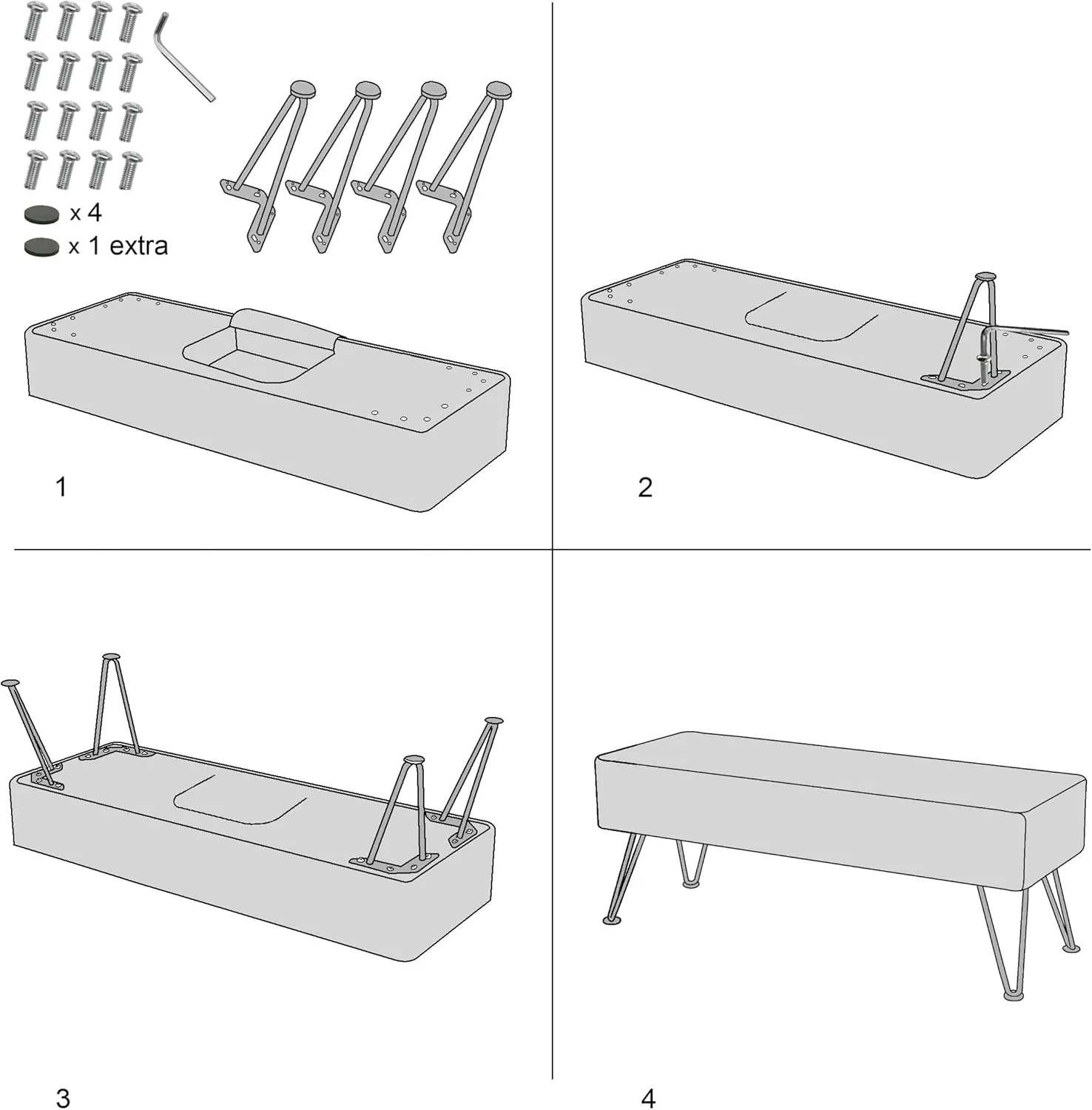 Black Soft Rectangle Faux Fur Long Ottoman Entryway Bench Furry Footrest Stool 46"x16"x17" Sturdy Accent Bench for Bedroom at The End of Bed Fuzzy Coffee Table Living Room Closet Golden Leg