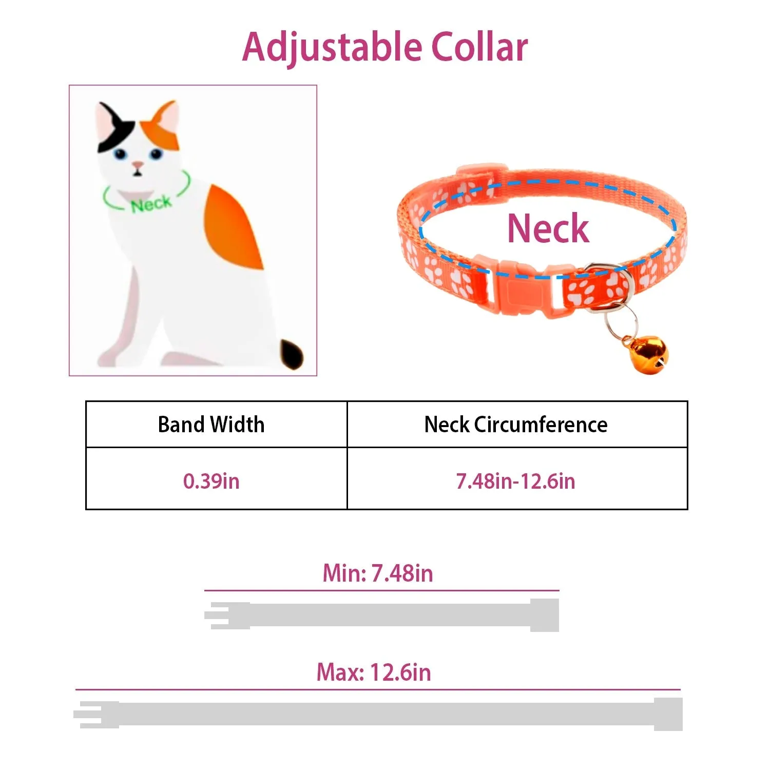Ca2-Pack: Adjustable Kitten Collar with Bell Name Tag