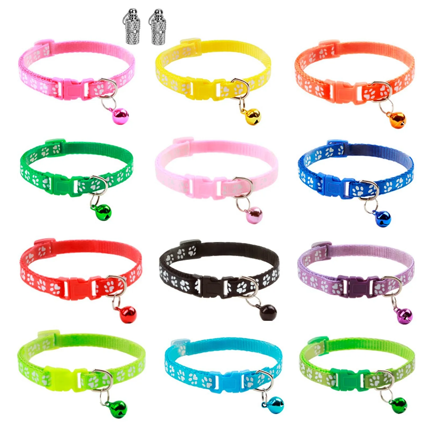 Ca2-Pack: Adjustable Kitten Collar with Bell Name Tag