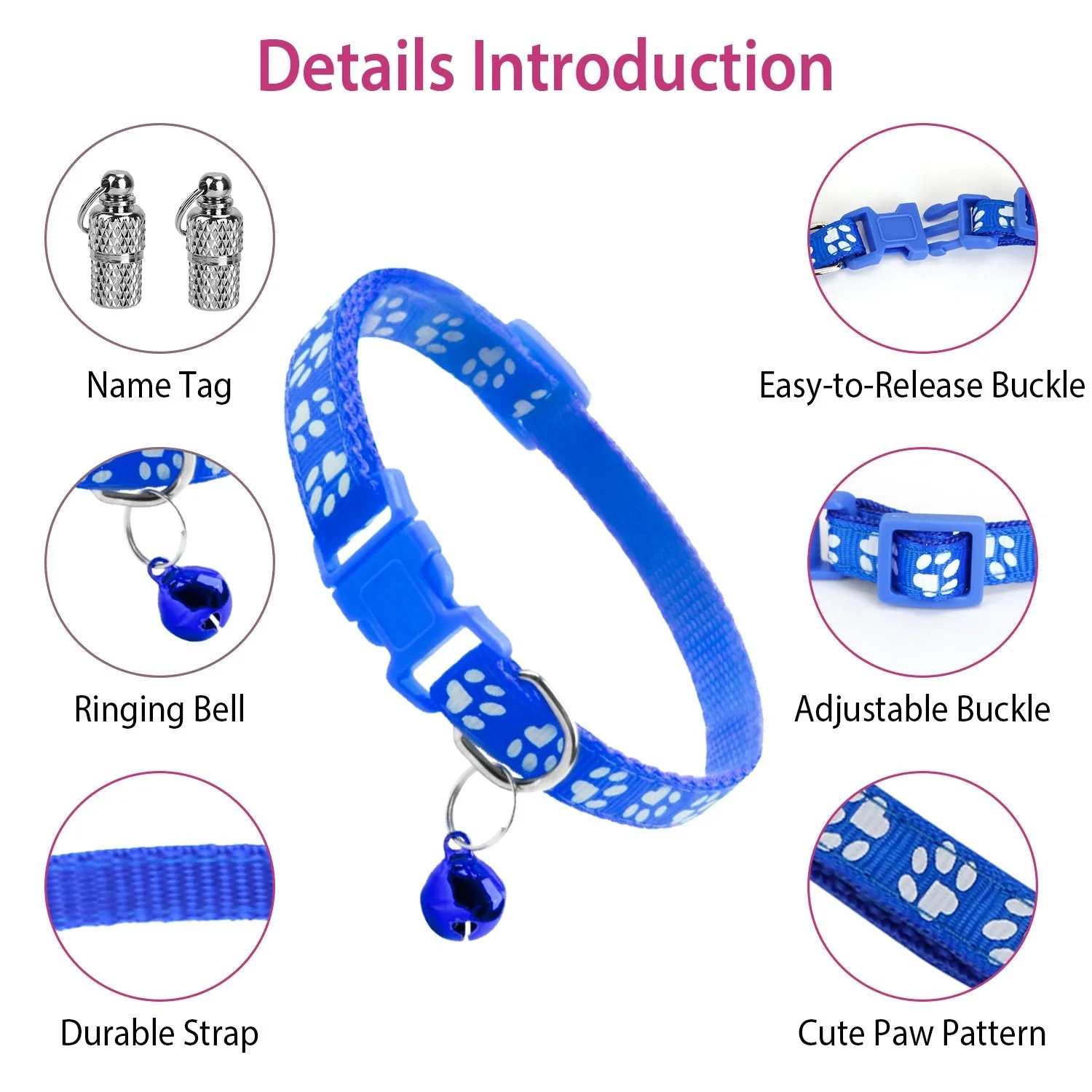 Ca2-Pack: Adjustable Kitten Collar with Bell Name Tag