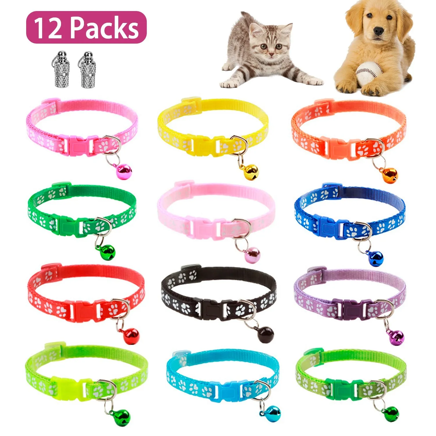 Ca2-Pack: Adjustable Kitten Collar with Bell Name Tag