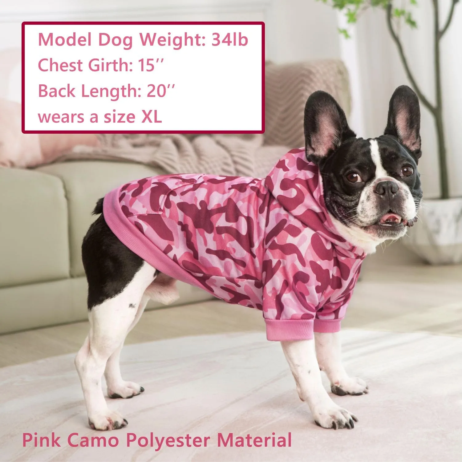 Camo Hoodie, Winter Dog Clothes, Pet Hooded Sweater - Pink Polyester, XS