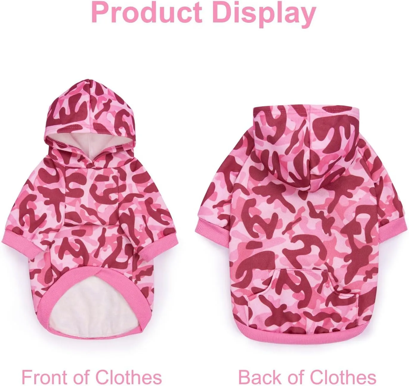 Camo Hoodie, Winter Dog Clothes, Pet Hooded Sweater - Pink Polyester, XS