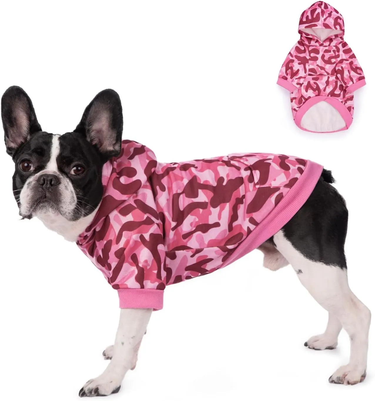Camo Hoodie, Winter Dog Clothes, Pet Hooded Sweater - Pink Polyester, XS