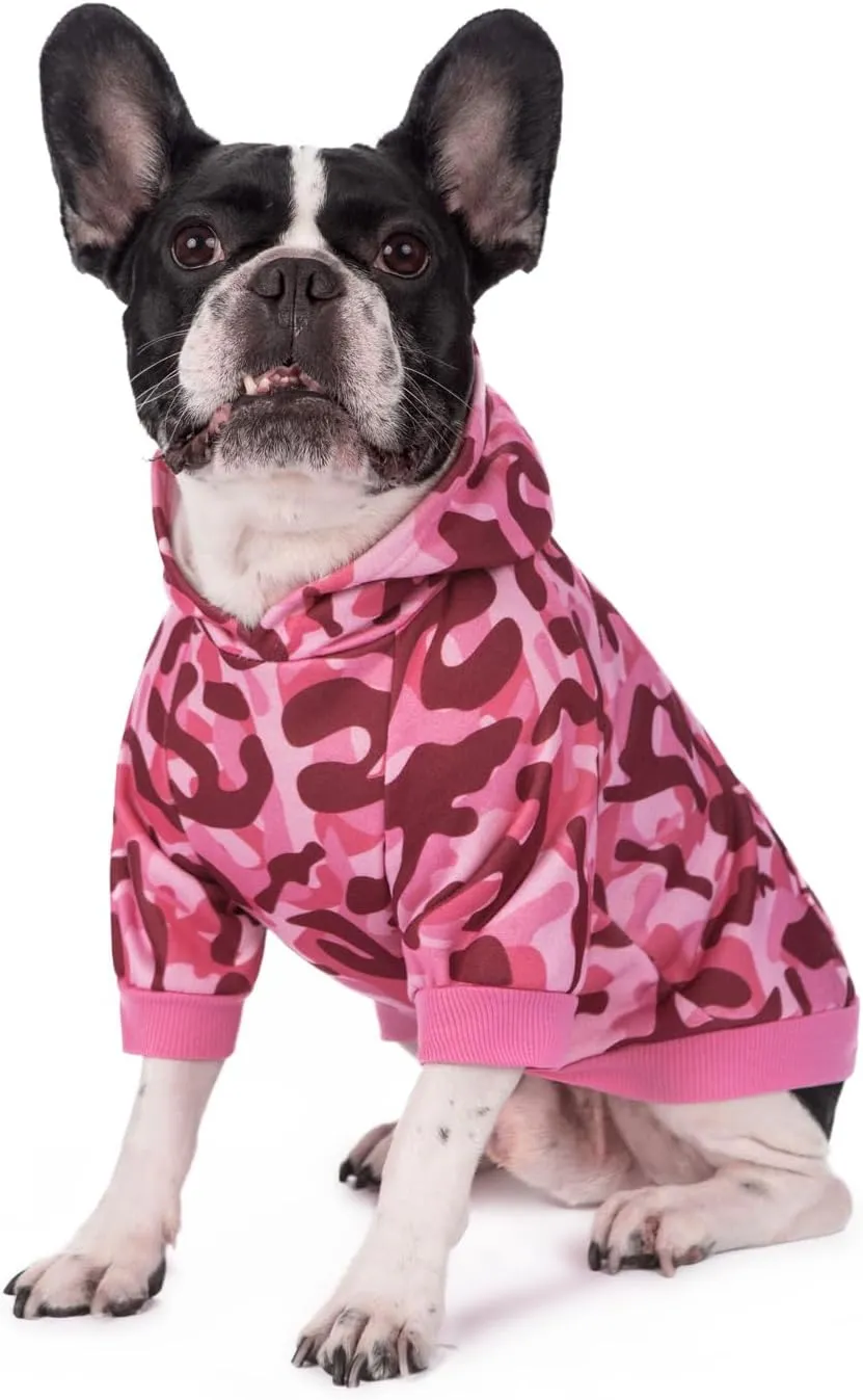 Camo Hoodie, Winter Dog Clothes, Pet Hooded Sweater - Pink Polyester, XS