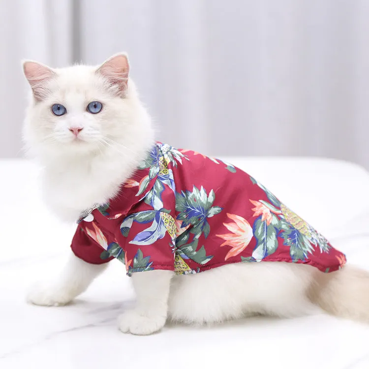 Cat Clothes Cute Pattern Beach Pineapple Coconut Tree Shirt Hawaiian Pet Clothing