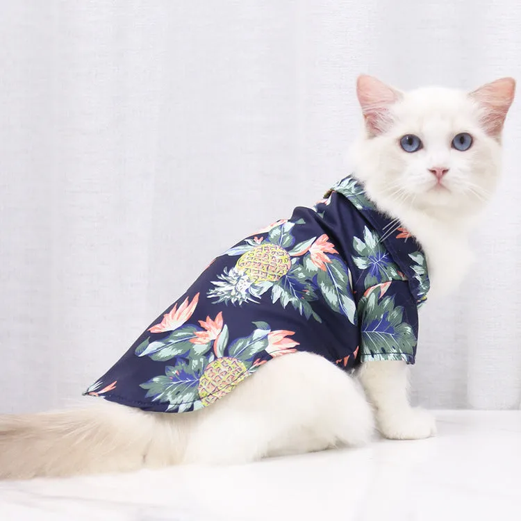 Cat Clothes Cute Pattern Beach Pineapple Coconut Tree Shirt Hawaiian Pet Clothing
