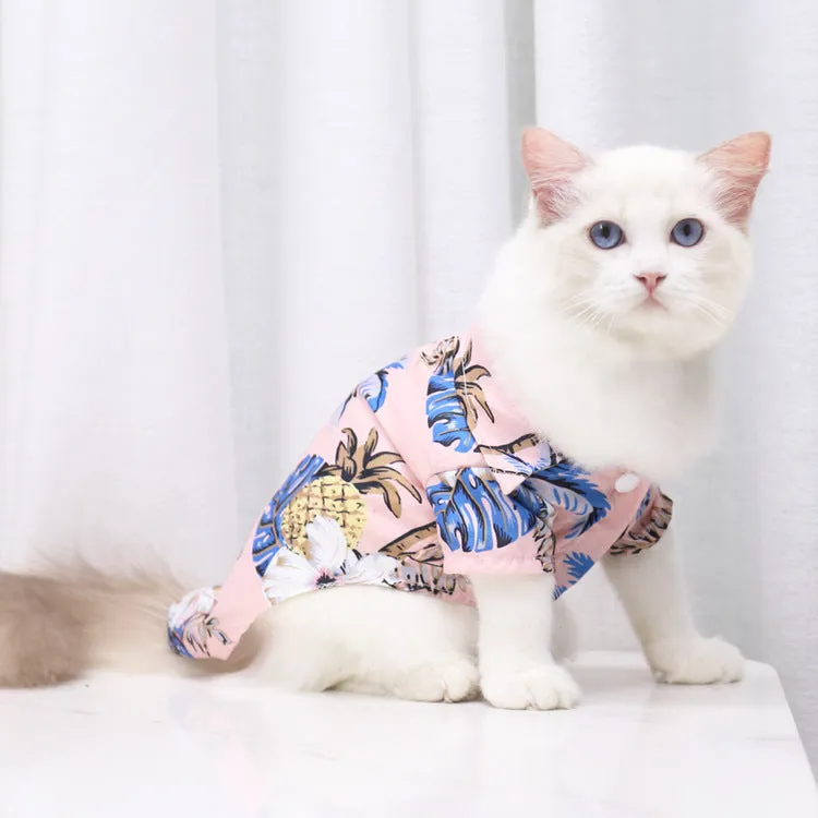 Cat Clothes Cute Pattern Beach Pineapple Coconut Tree Shirt Hawaiian Pet Clothing