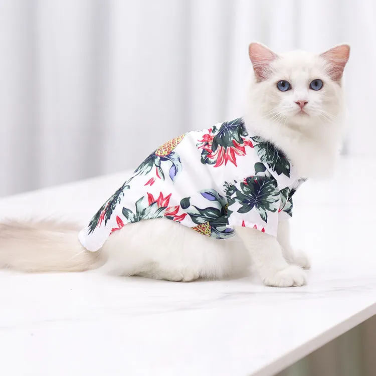 Cat Clothes Cute Pattern Beach Pineapple Coconut Tree Shirt Hawaiian Pet Clothing