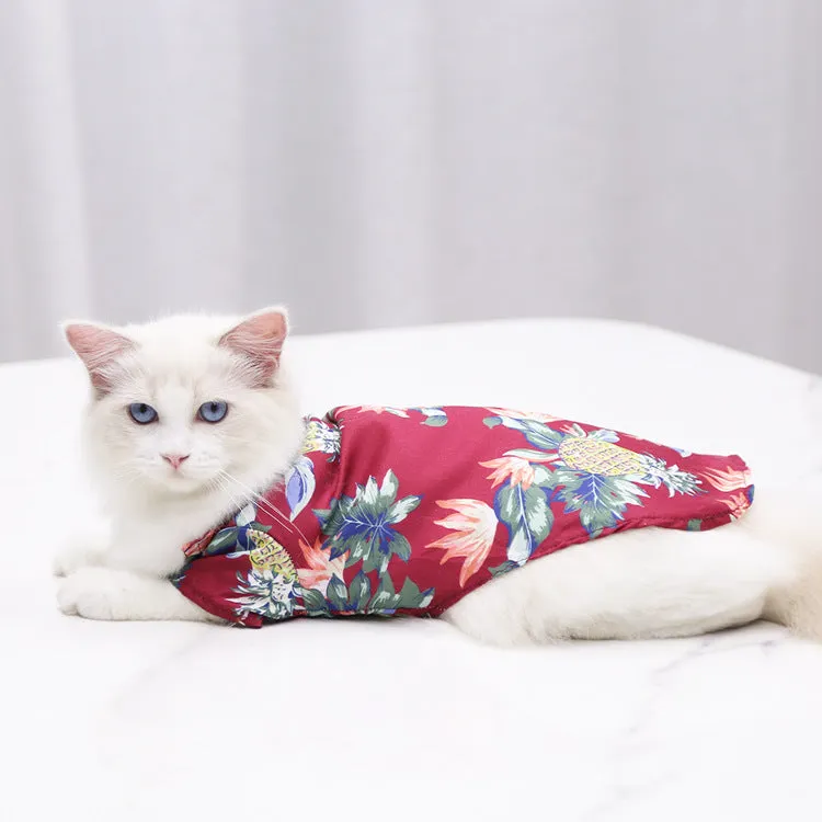 Cat Clothes Cute Pattern Beach Pineapple Coconut Tree Shirt Hawaiian Pet Clothing