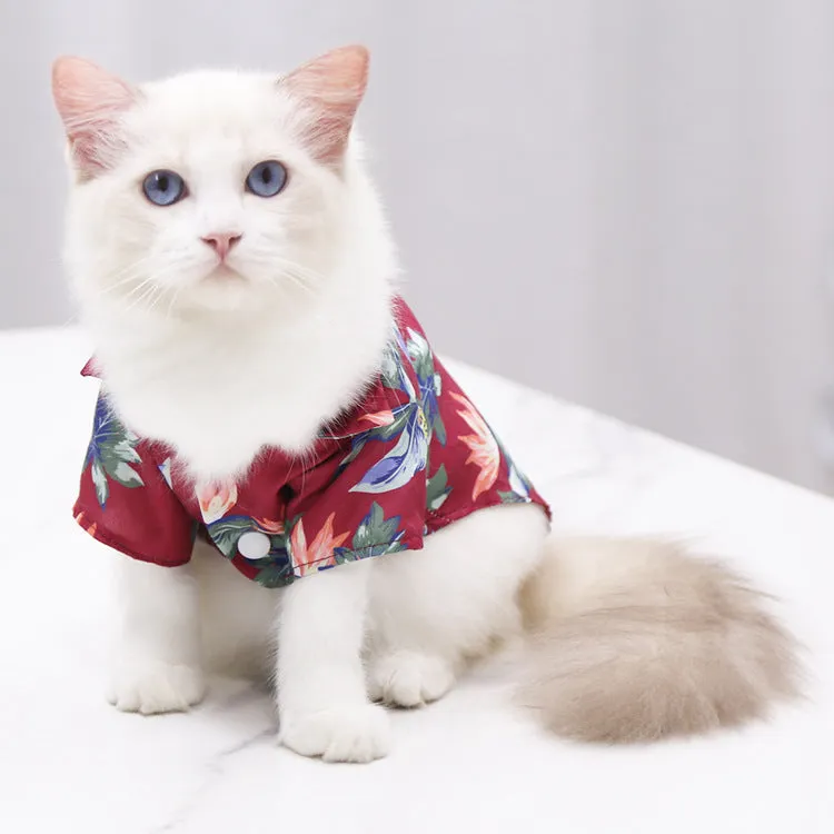Cat Clothes Cute Pattern Beach Pineapple Coconut Tree Shirt Hawaiian Pet Clothing