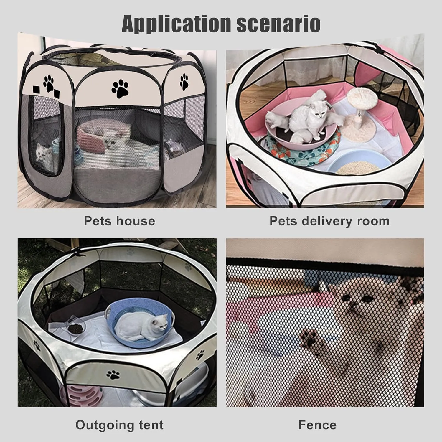 Cat Playpen, Pet Playpen Indoor, Portable Kitten Playpen, Pop Up Puppy Exercise Birthing Box Tent, Waterproof Cat Cages Travel Dog Kennel Camping for Small Medium Dog Animal (Grey)