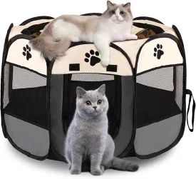 Cat Playpen, Pet Playpen Indoor, Portable Kitten Playpen, Pop Up Puppy Exercise Birthing Box Tent, Waterproof Cat Cages Travel Dog Kennel Camping for Small Medium Dog Animal (Grey) Cat Playpen, Pet Playpen Indoor, Portable Kitten Playpen, Pop Up Puppy Exercise Birthing Box Tent, Waterproof Cat Cages Travel Dog Kennel Camping for Small Medium Dog Animal (Grey)