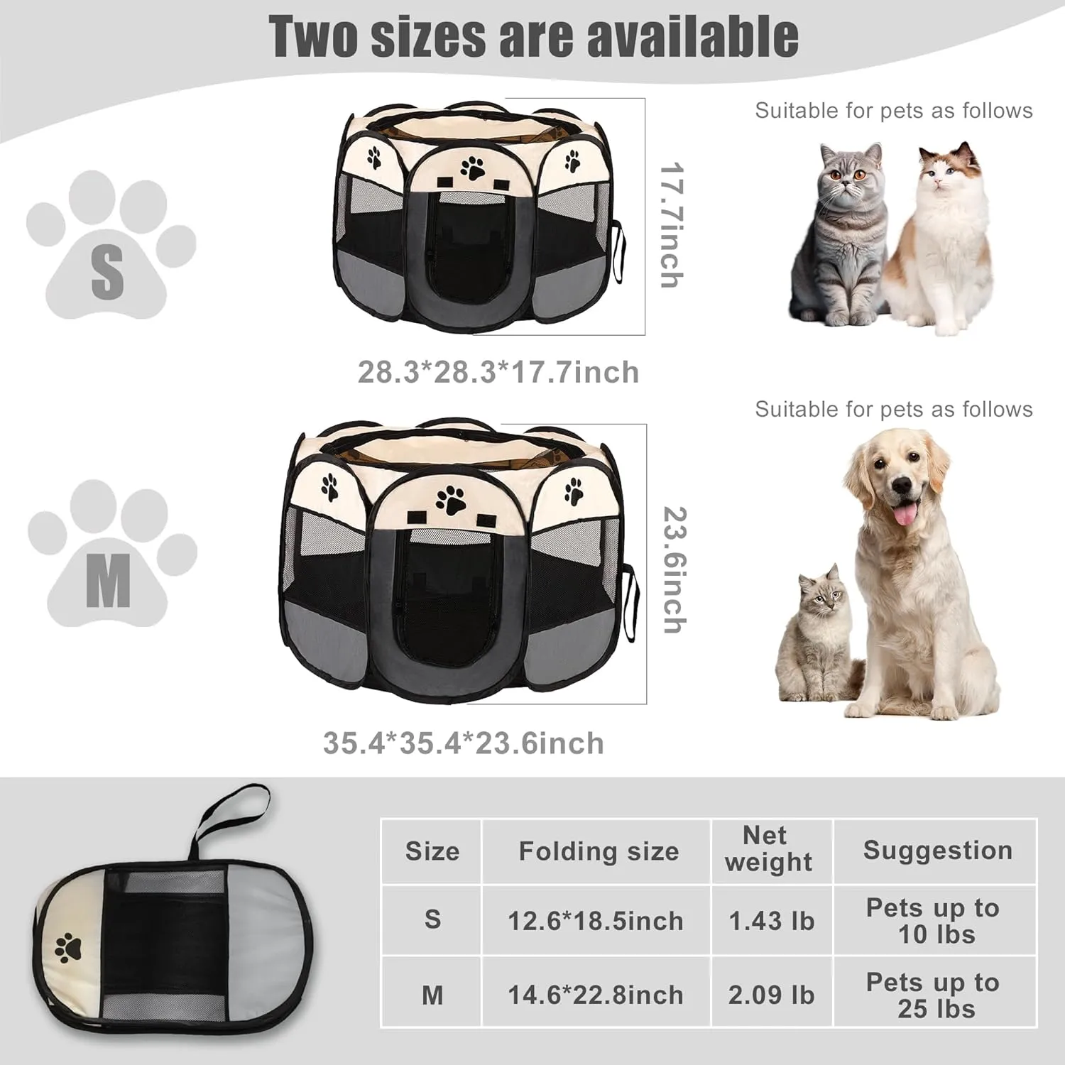 Cat Playpen, Pet Playpen Indoor, Portable Kitten Playpen, Pop Up Puppy Exercise Birthing Box Tent, Waterproof Cat Cages Travel Dog Kennel Camping for Small Medium Dog Animal (Grey)