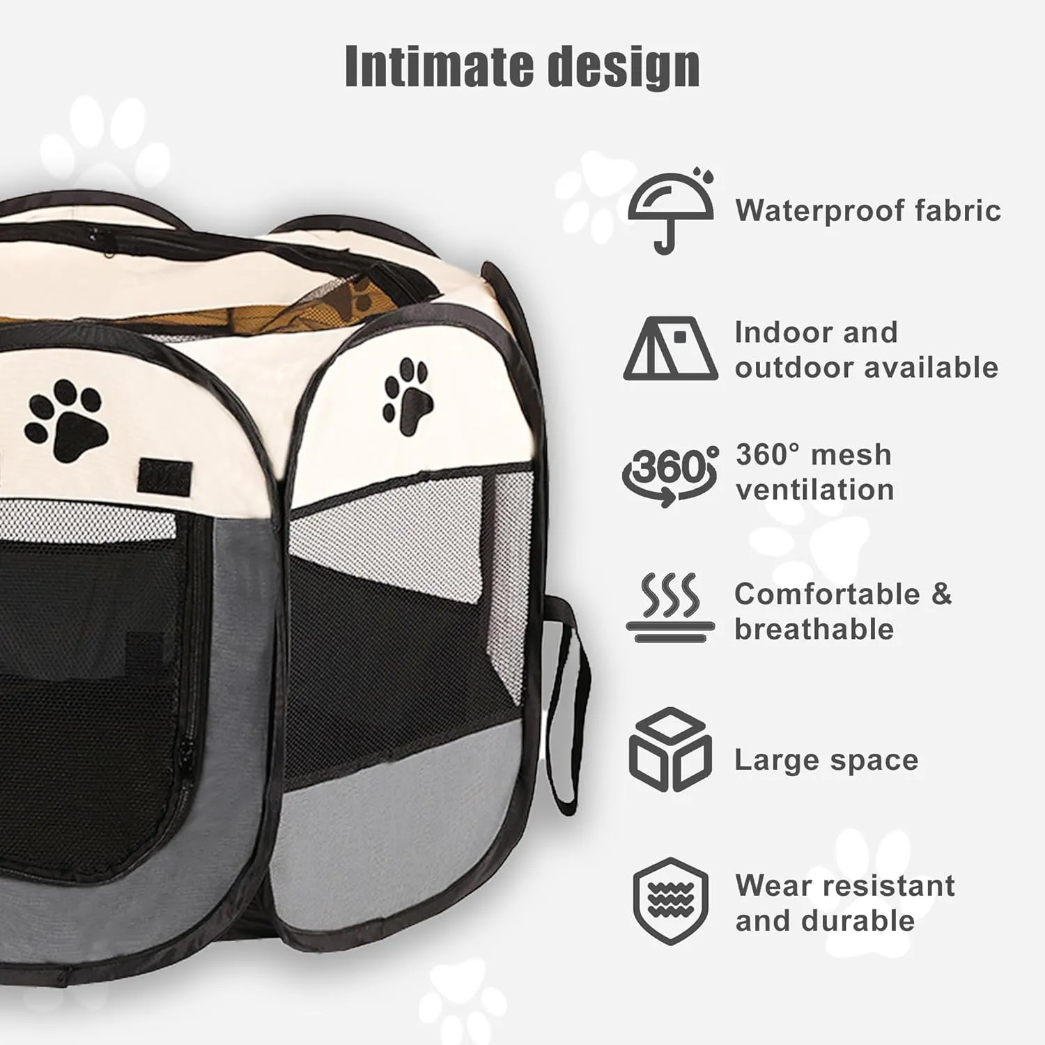 Cat Playpen, Pet Playpen Indoor, Portable Kitten Playpen, Pop Up Puppy Exercise Birthing Box Tent, Waterproof Cat Cages Travel Dog Kennel Camping for Small Medium Dog Animal (Grey)