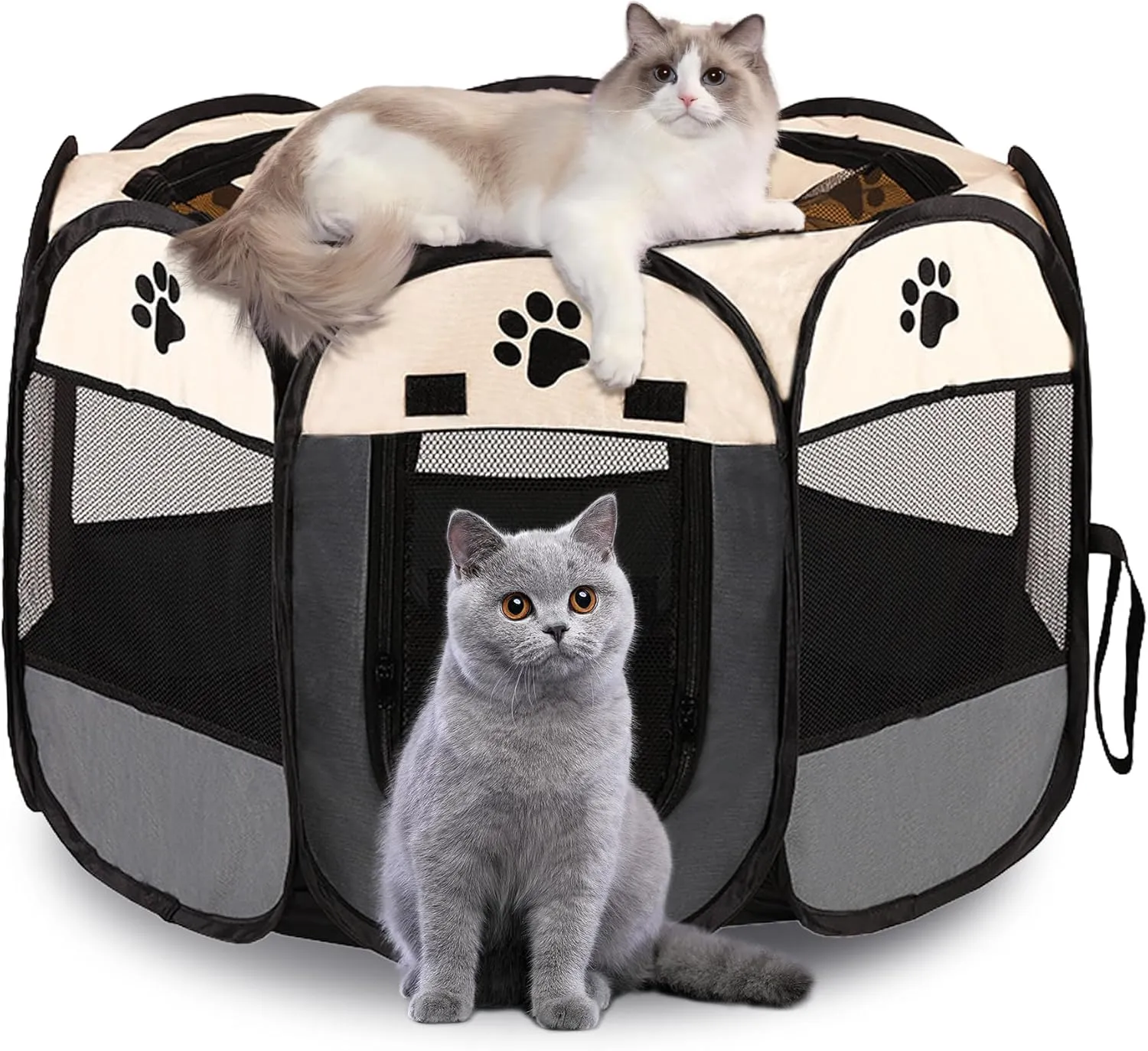 Cat Playpen, Pet Playpen Indoor, Portable Kitten Playpen, Pop Up Puppy Exercise Birthing Box Tent, Waterproof Cat Cages Travel Dog Kennel Camping for Small Medium Dog Animal (Grey)