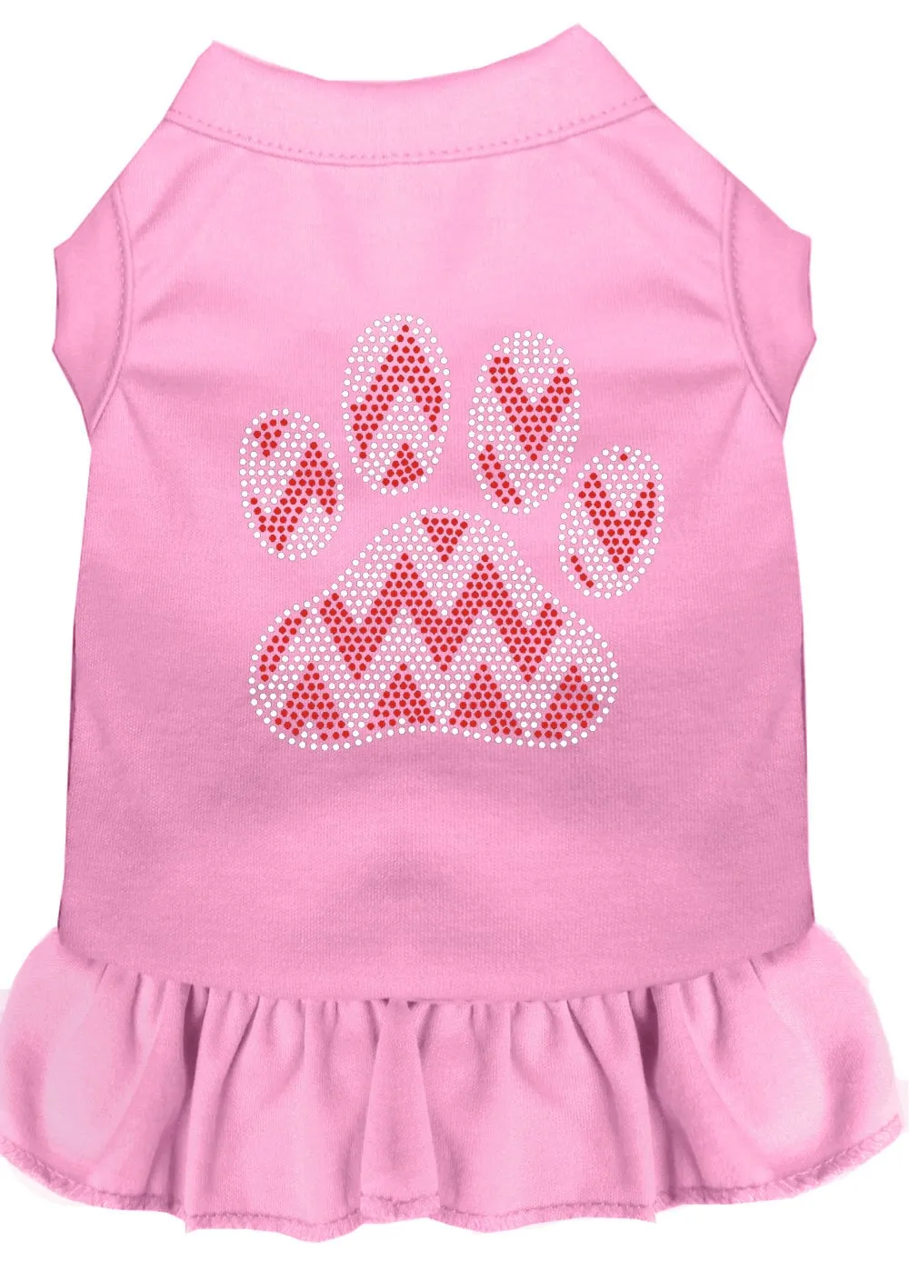 Christmas Pet Dog & Cat Dress Rhinestone, "Candy Cane Chevron Paw"
