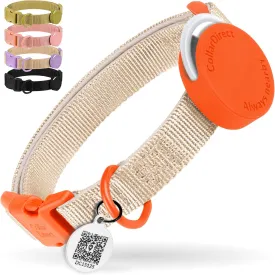 CollarDirect Airtag Nylon Dog Collar Silicon Holder Designed for Apple Airtag with QR Tags Personalized Dogs Puppies 5 Colors Black Pink Violet Green Orange (Orange, S)