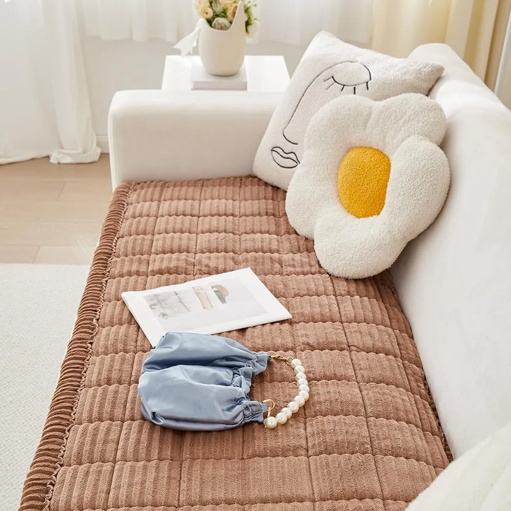 Couch Cover for Dogs Washable, Fuzzy Pet Couch Covers for 3 Cushion Sofa Pet Friendly, Non Slip Sofa Cover (Dark Brown, 27.6" x 82.7")