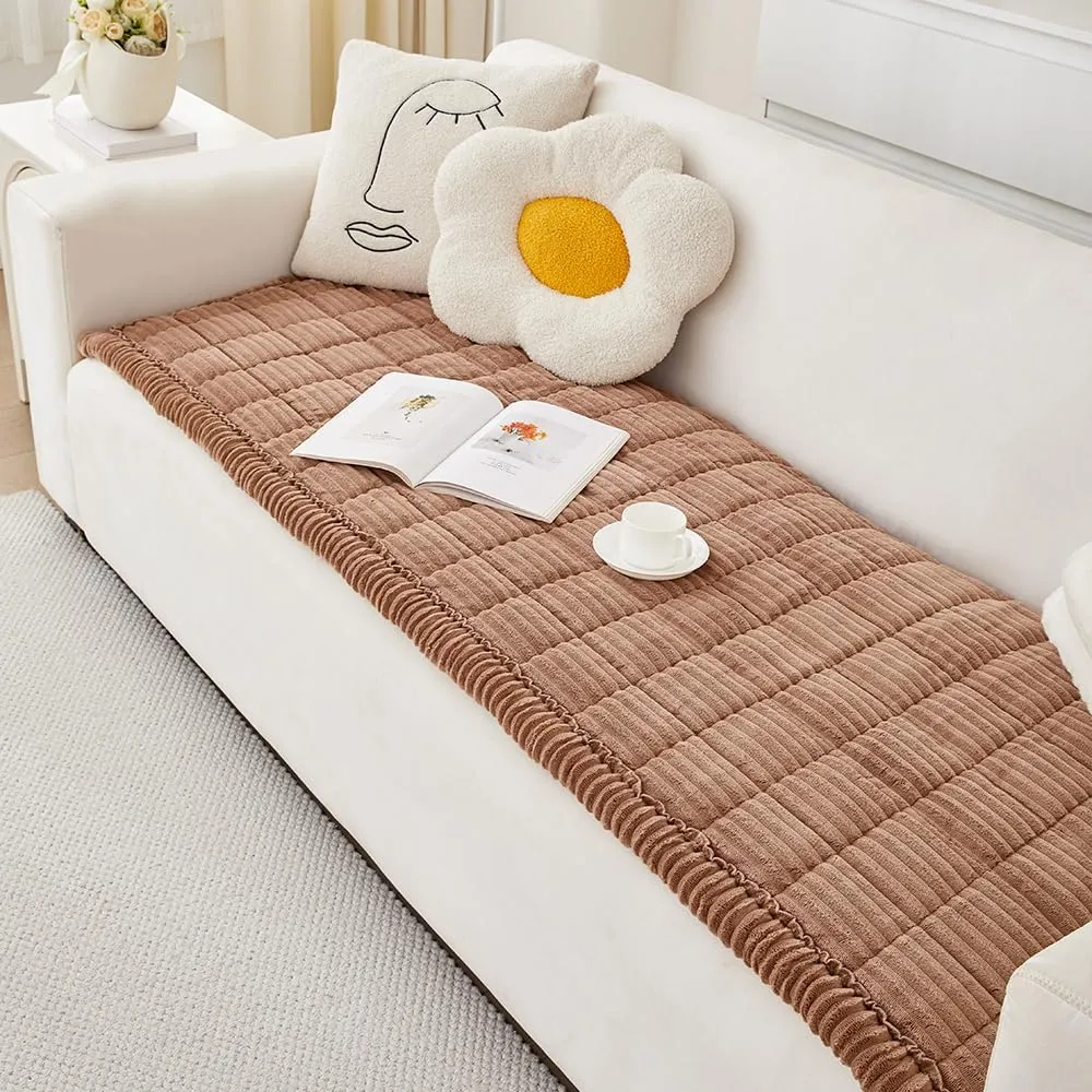 Couch Cover for Dogs Washable, Fuzzy Pet Couch Covers for 3 Cushion Sofa Pet Friendly, Non Slip Sofa Cover (Dark Brown, 27.6" x 82.7")