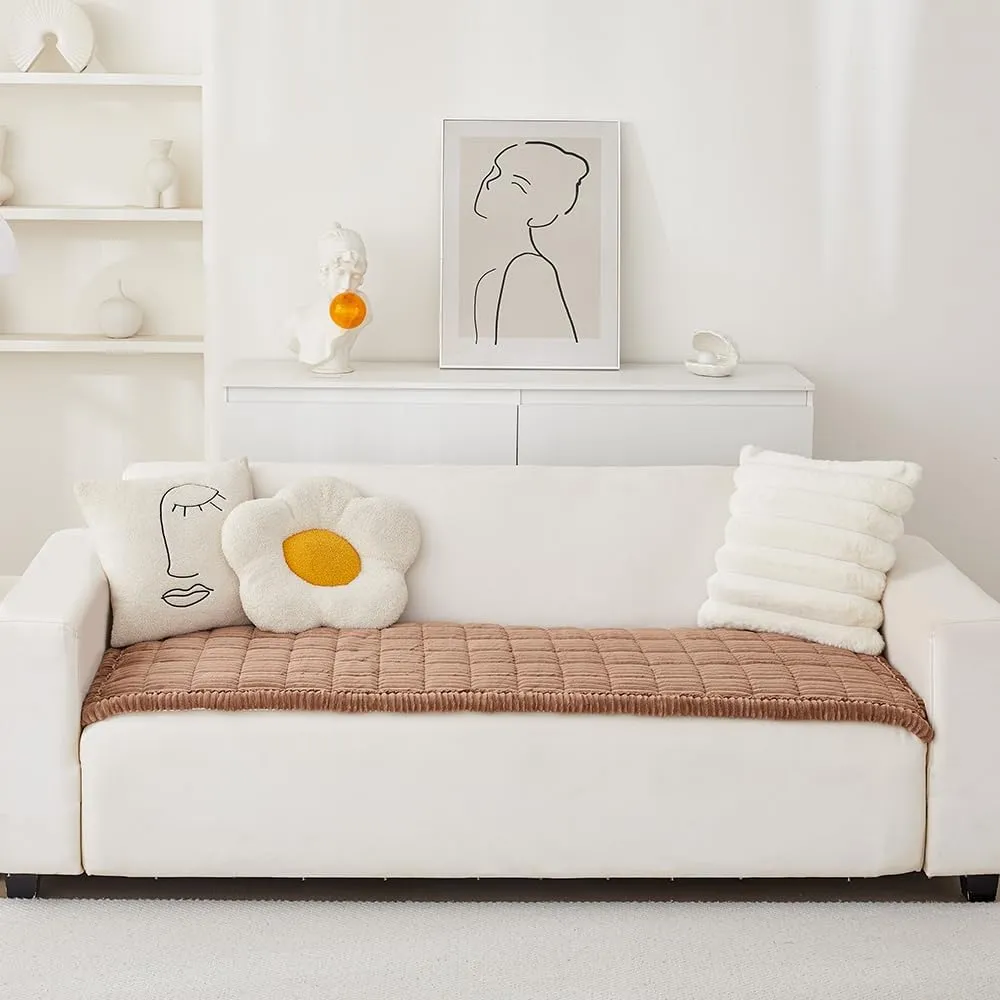 Couch Cover for Dogs Washable, Fuzzy Pet Couch Covers for 3 Cushion Sofa Pet Friendly, Non Slip Sofa Cover (Dark Brown, 27.6" x 82.7")