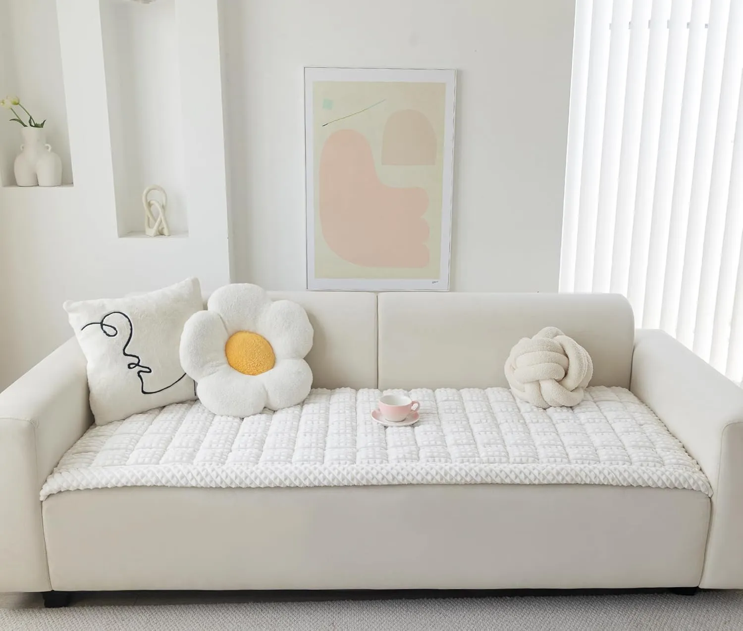 Couch Cover for Dogs Washable, Fuzzy Pet Cover for Sofa, Covers for 3 Cushion Couch Pet Friendly, Non Slip Dog Bed Mat Blanket (White, 27.6x59.06 inch)